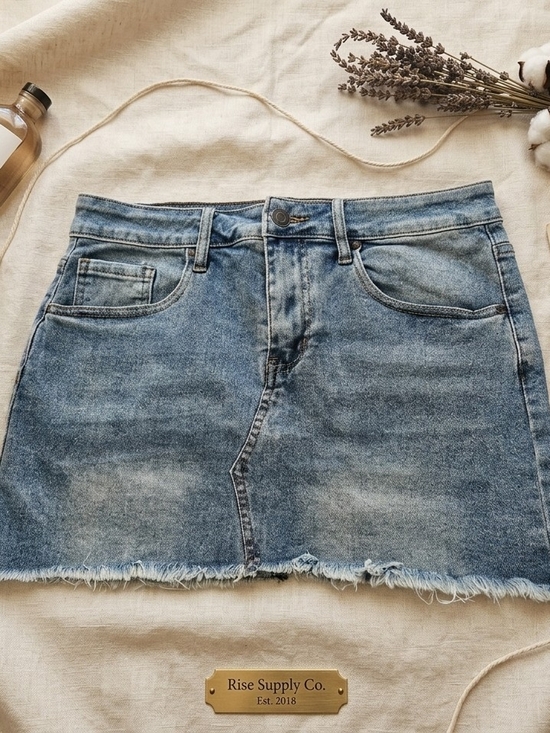 Rise supply Co Dresses & Skirts - Rise Supply Co. Denim Mini Skirt Size M Blue Acid Wash Distressed Frayed Hem